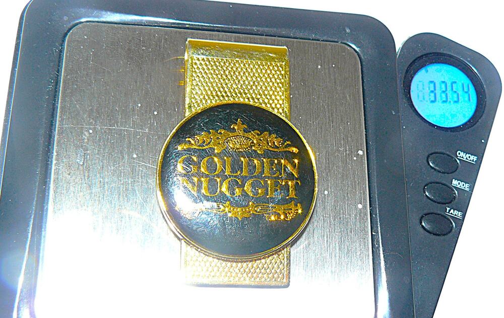 Vtg Golden Nugget Casino Gold Plated Money Clip Black Enamel Accent 2.1" Length